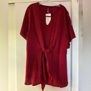 NWT Bloomchic Red Tie-Front V-Neck Blouse Size 22-24